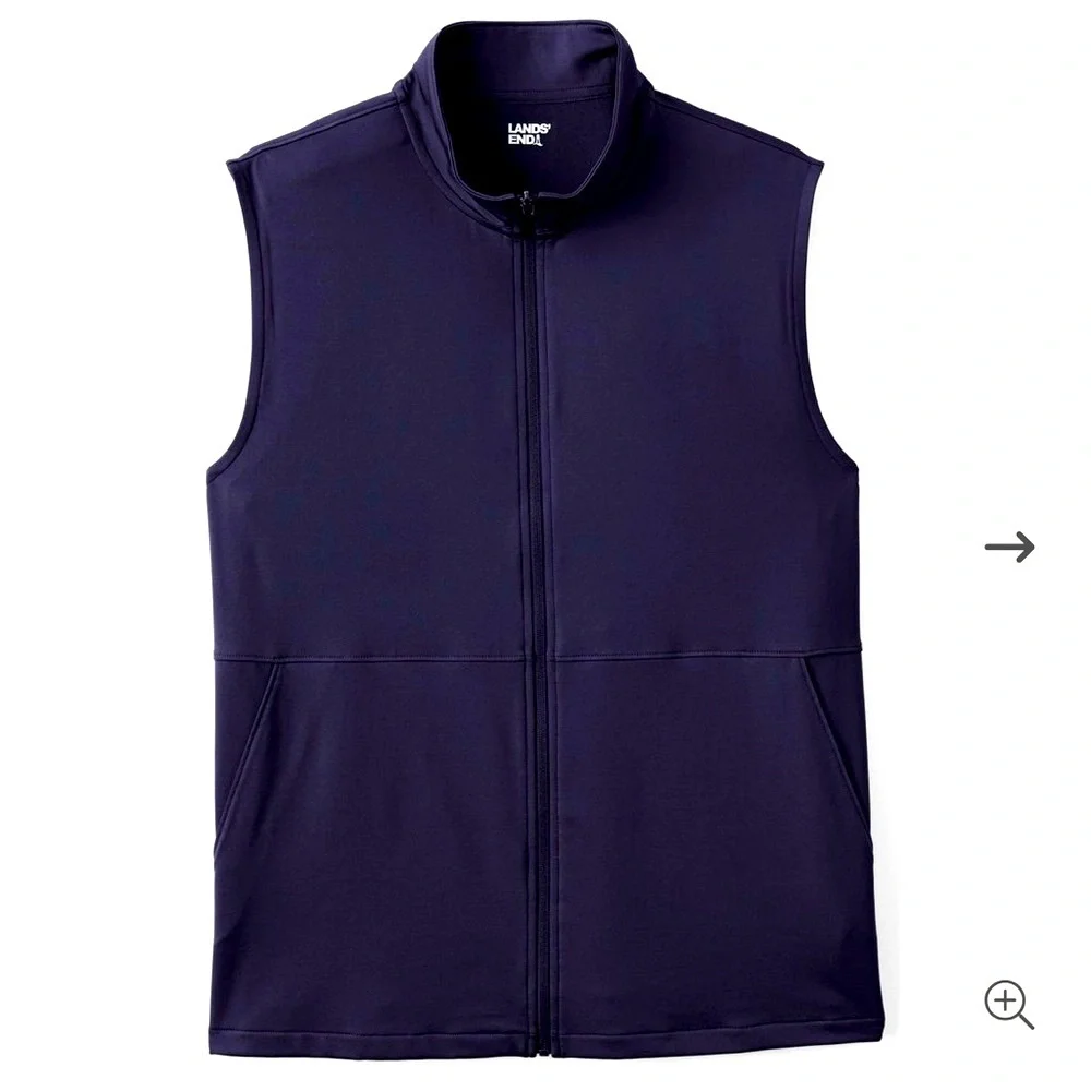 Lands End Rapid Dry Sporty Zip Vest Jacket Dadcore Layer Navy Blue Size XL